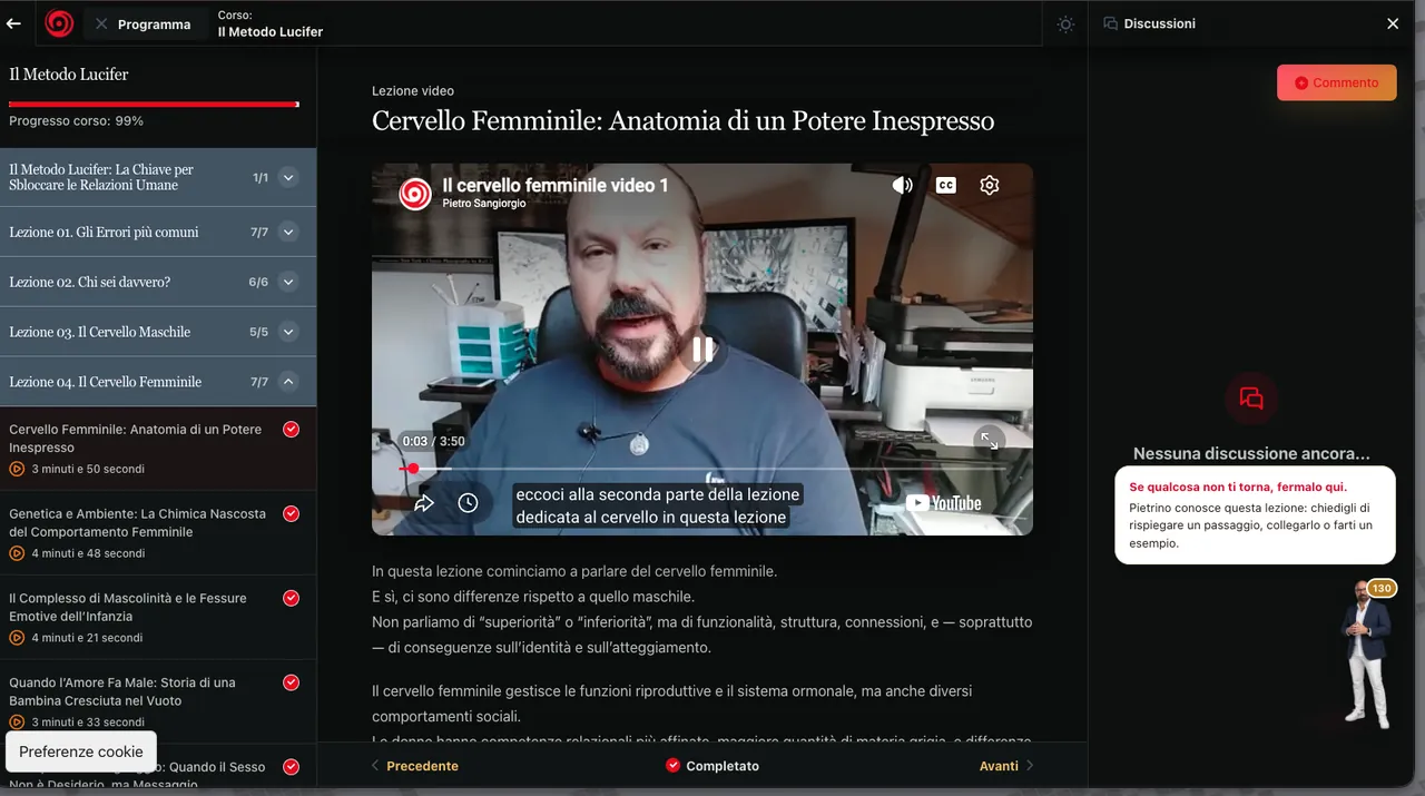 Pietrino AI Tutor attivo dentro una lezione reale dell'Academy di Pietro Sangiorgio